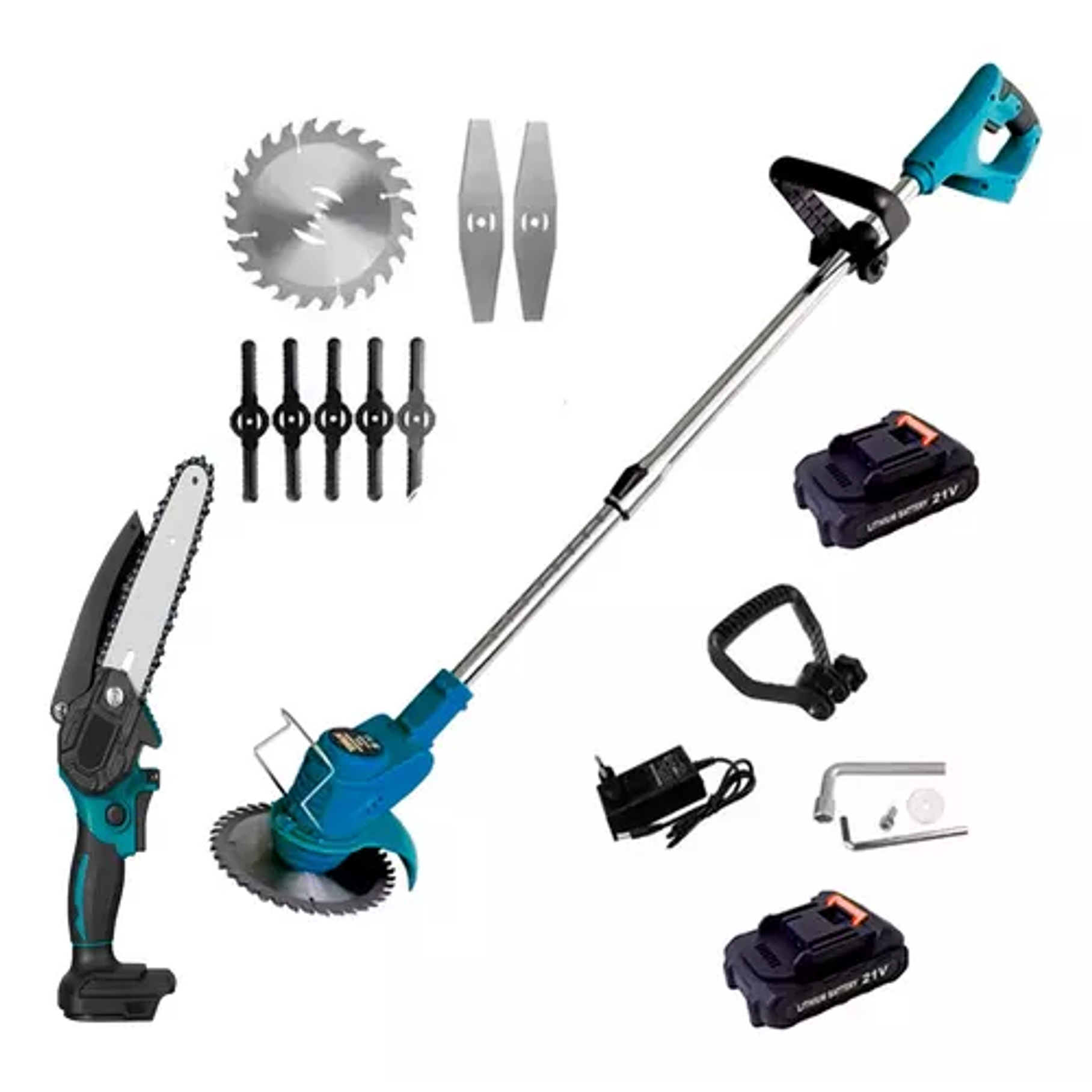 Cortadora De Pasto + Mini Moto Sierra Kit Inalámbrico 2 En 1 1