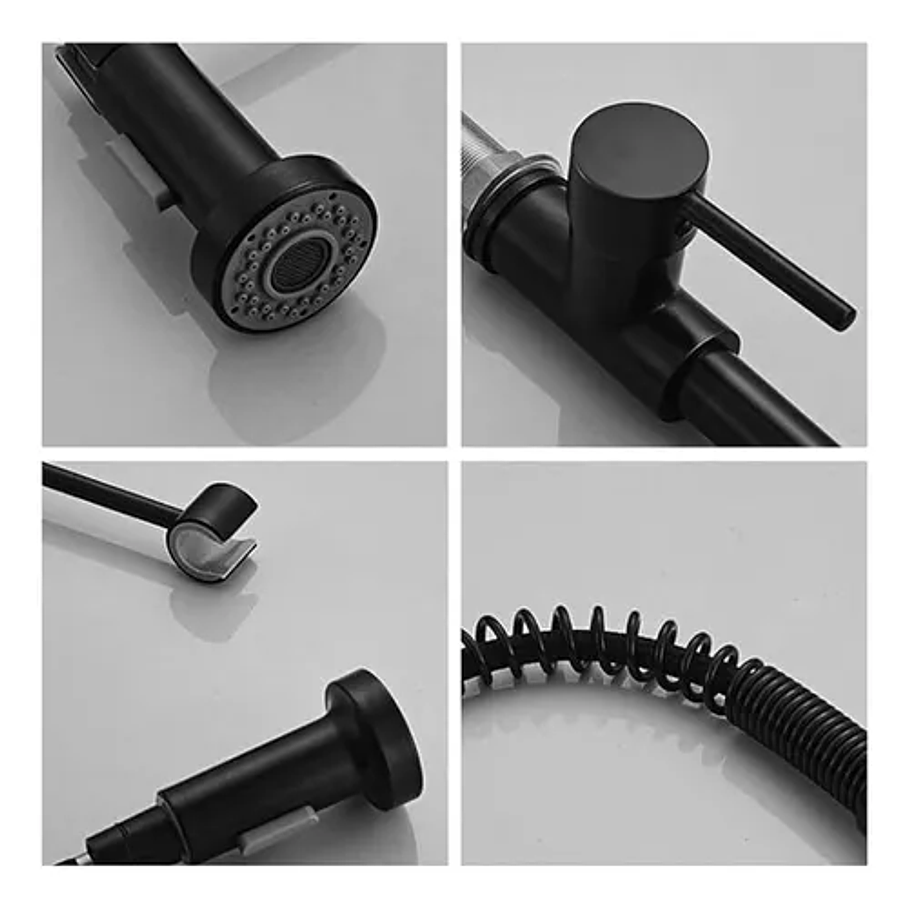 Grifo Llave Alta Monomando Cocina Rociador Flexible Negro 6