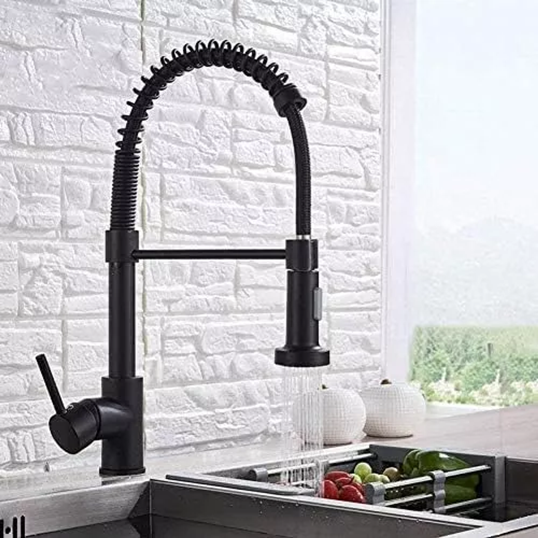 Grifo Llave Alta Monomando Cocina Rociador Flexible Negro 3