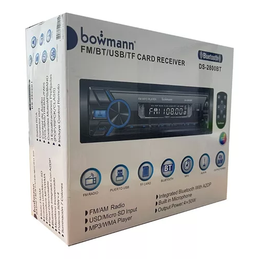 Radio de auto Bowmann DS-2800BT con USB, bluetooth y lector de tarjeta SD 3
