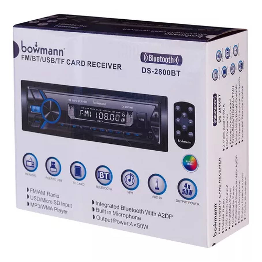 Radio de auto Bowmann DS-2800BT con USB, bluetooth y lector de tarjeta SD 4
