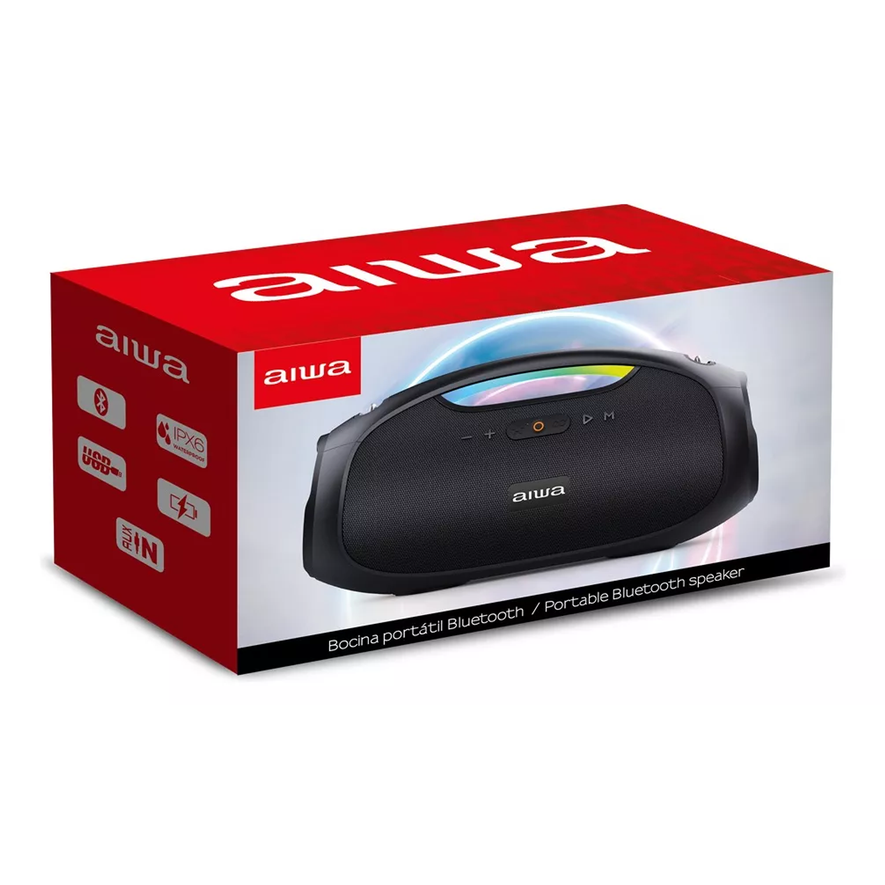 Parlante Aiwa Boombox AWS244BT AWS244BT portátil con bluetooth waterproof negra 220V 6