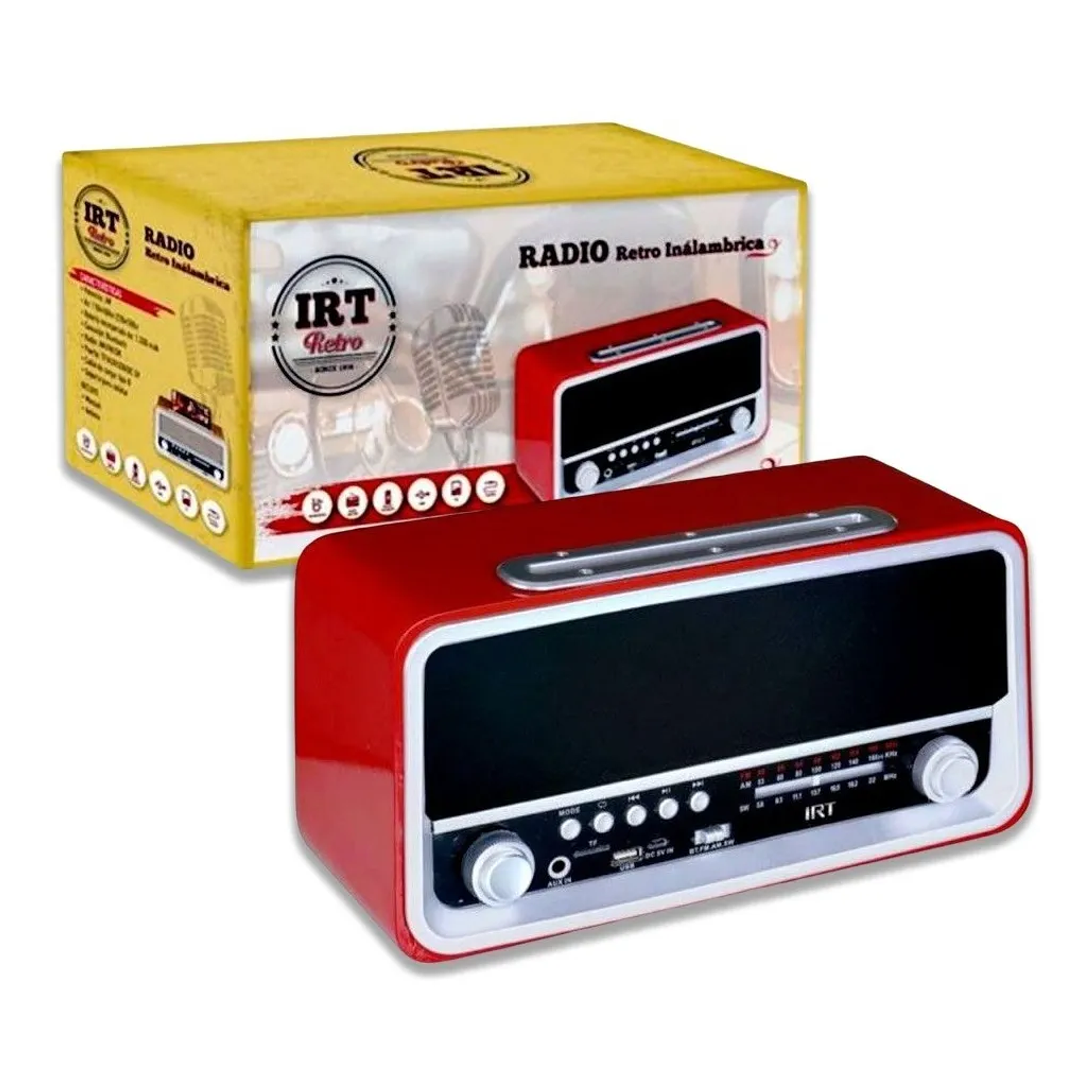Radio Bluetooth Portátil Retro Irt Usb Am Fm Rojo Fx Vintage 2