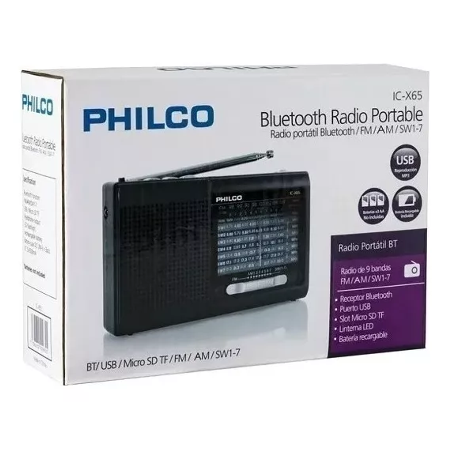 Radio Portatil Philco Ic-x65 Multibandas Usb Color Negro 1