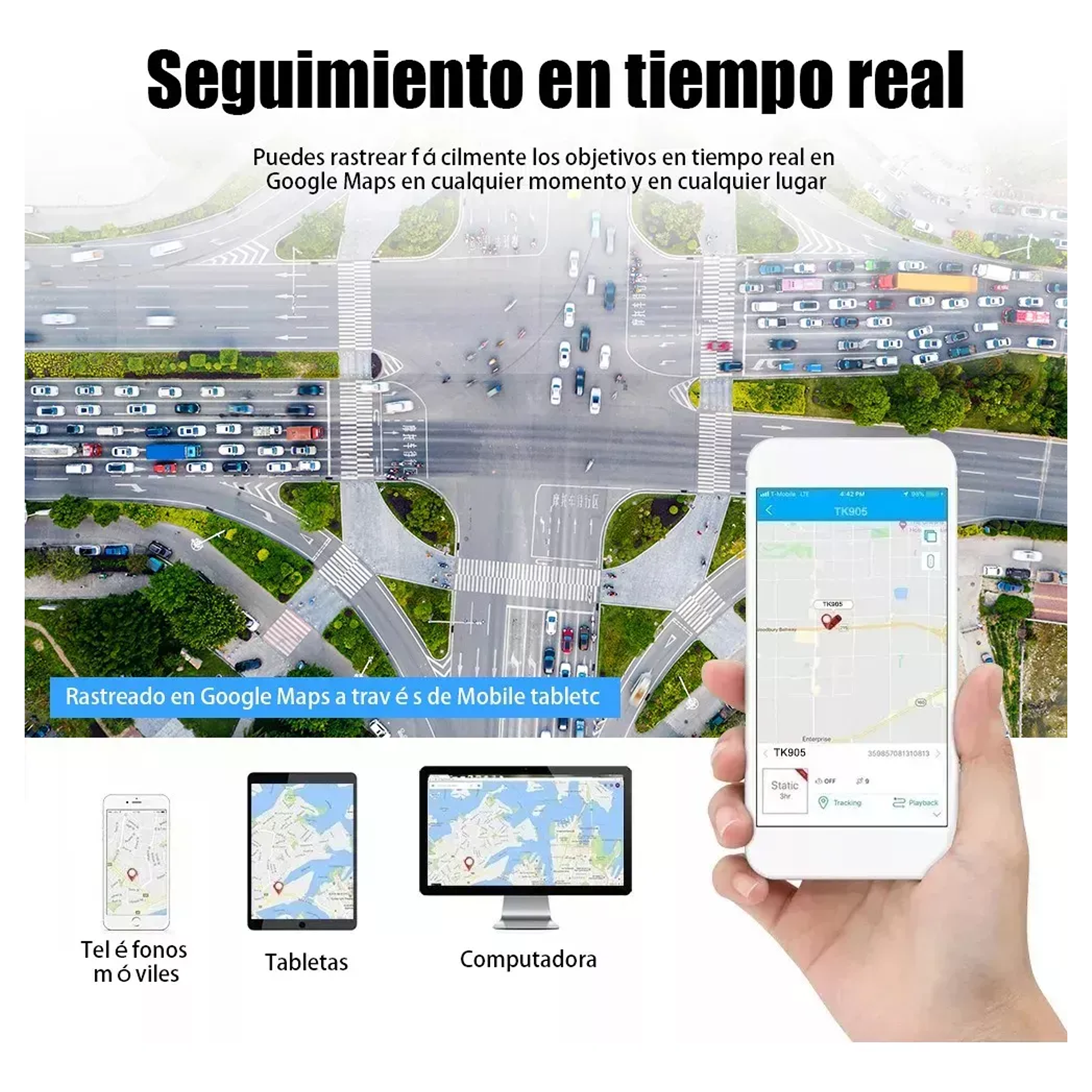 GPS Tk905 4g Tracker Impermeable 5000mah con imán para coche color negro 6