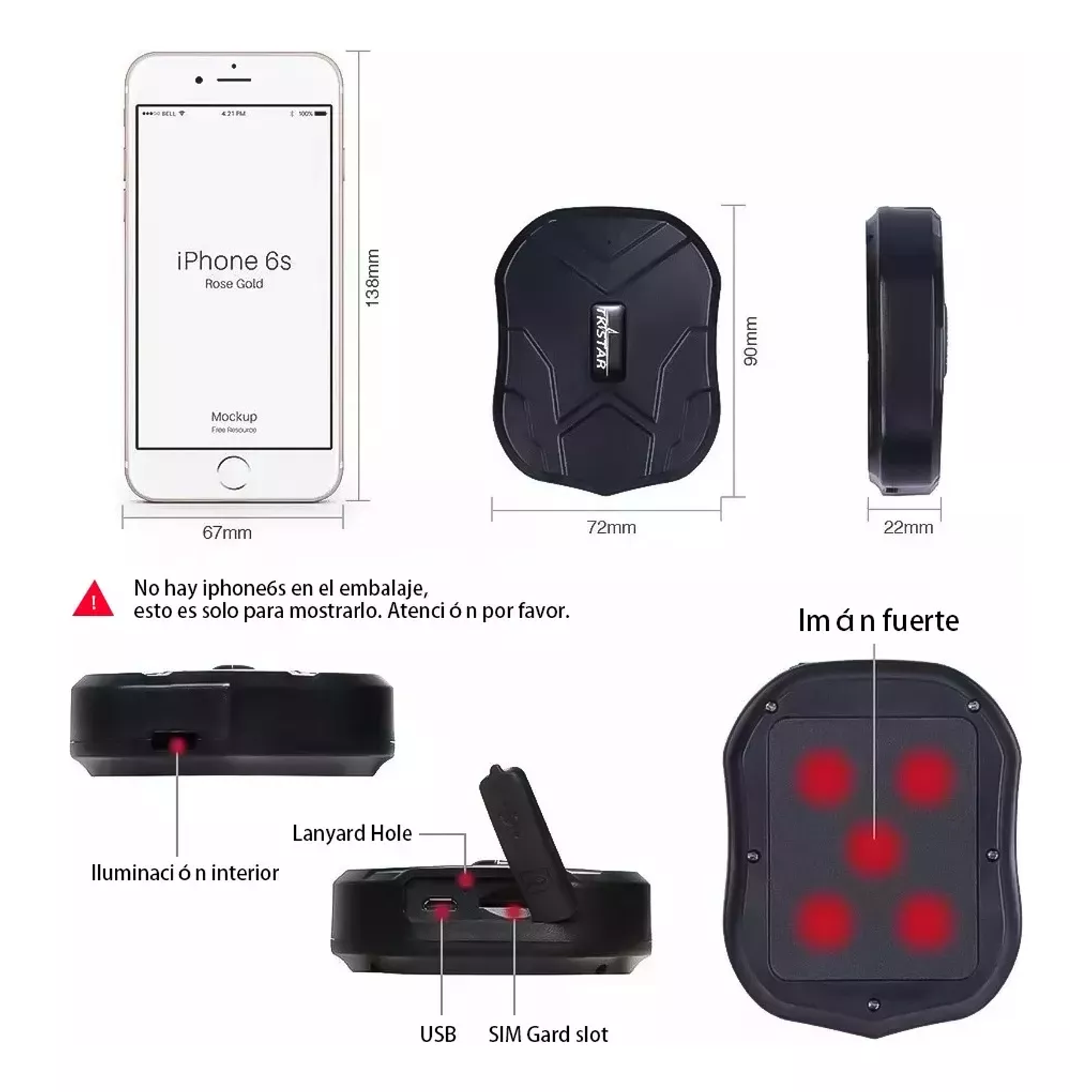 GPS Tk905 4g Tracker Impermeable 5000mah con imán para coche color negro 4
