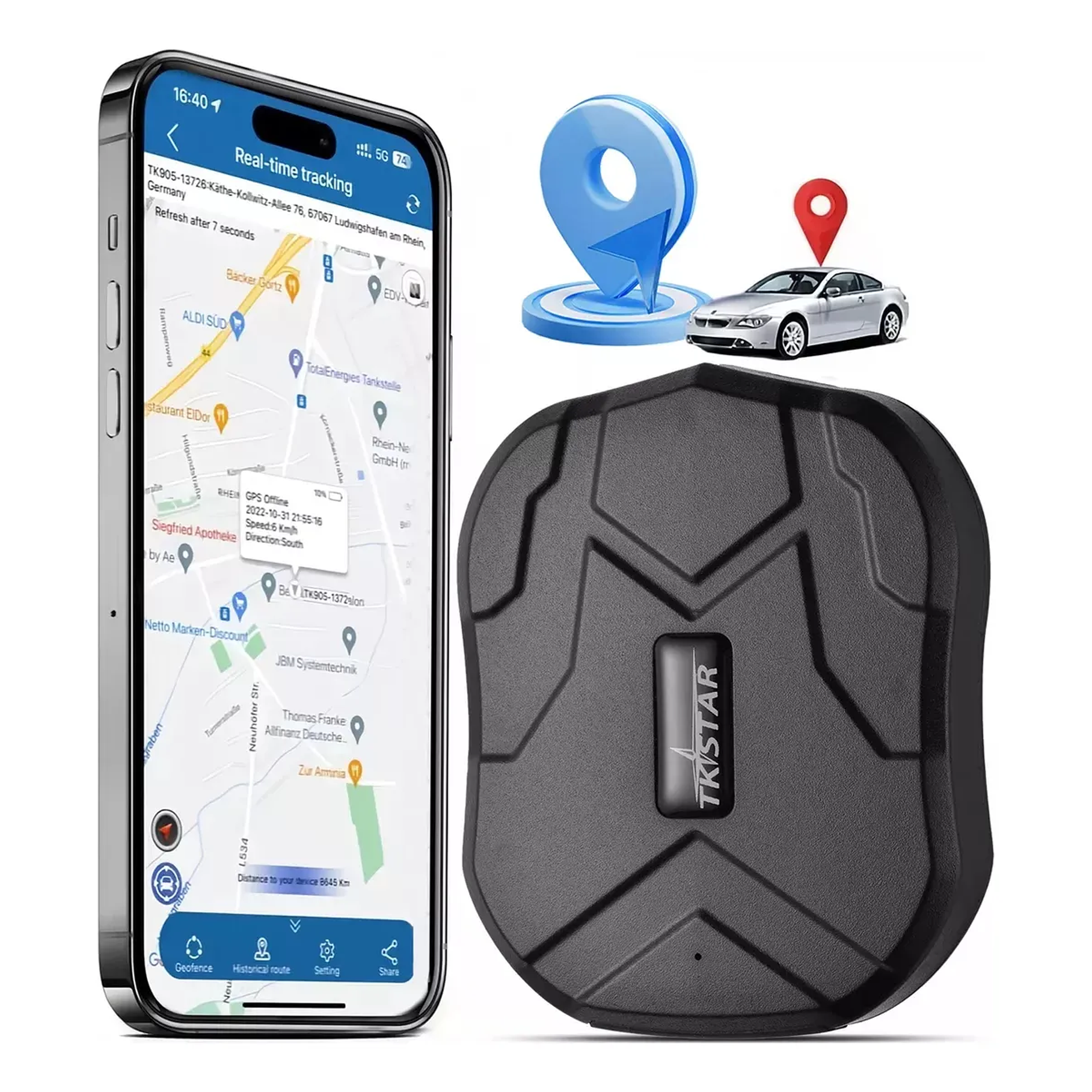GPS Tk905 4g Tracker Impermeable 5000mah con imán para coche color negro 1