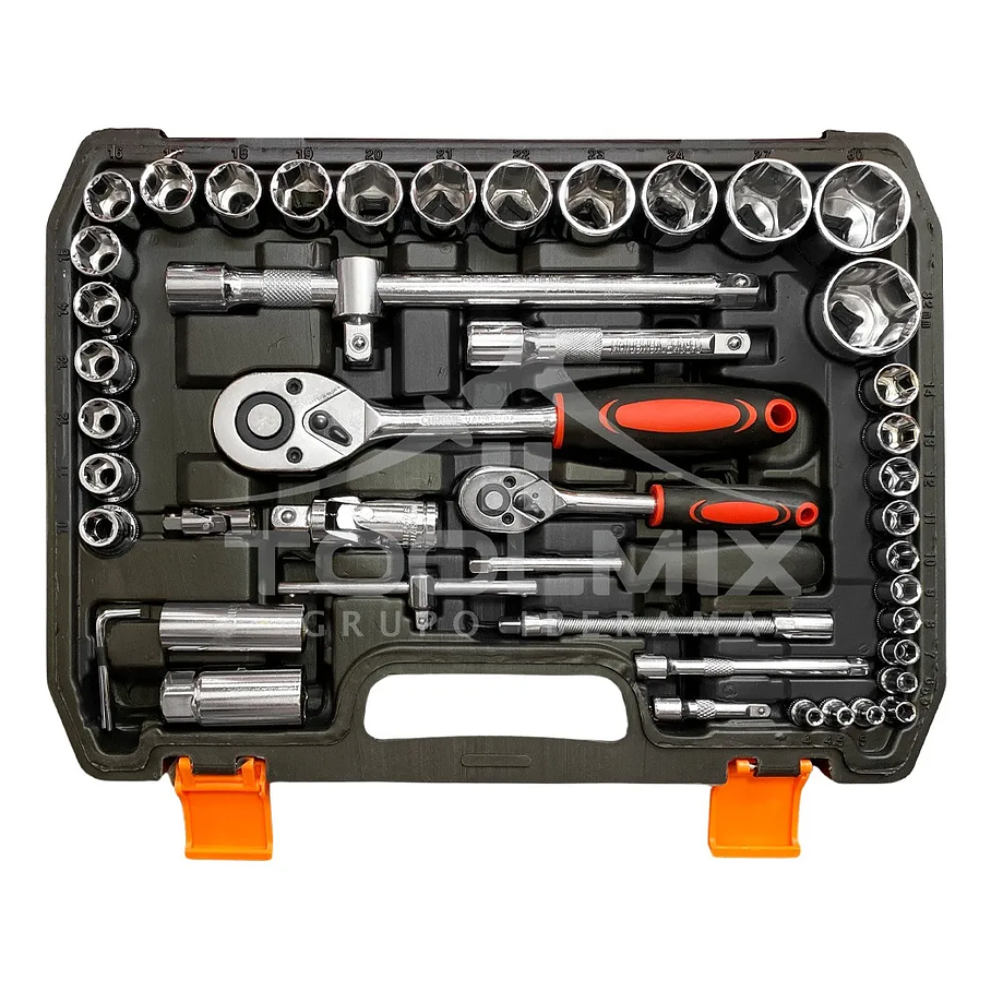 Juego Dados Con Llaves Y Chicharra 1/2'' Y 1/4'' 61pc Maleta 2