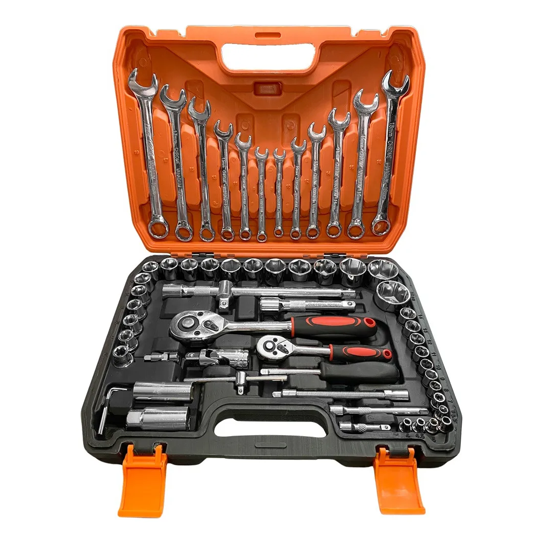 Juego Dados Con Llaves Y Chicharra 1/2'' Y 1/4'' 61pc Maleta 1