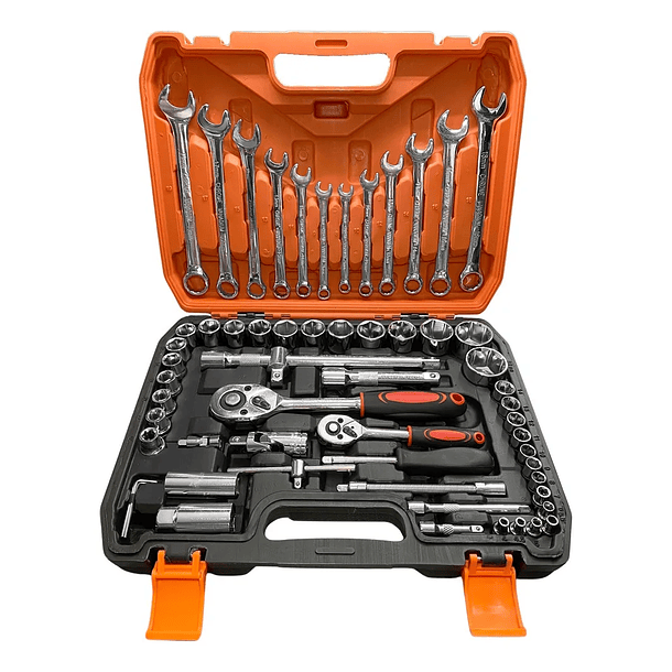 Juego Dados Con Llaves Y Chicharra 1/2'' Y 1/4'' 61pc Maleta 1