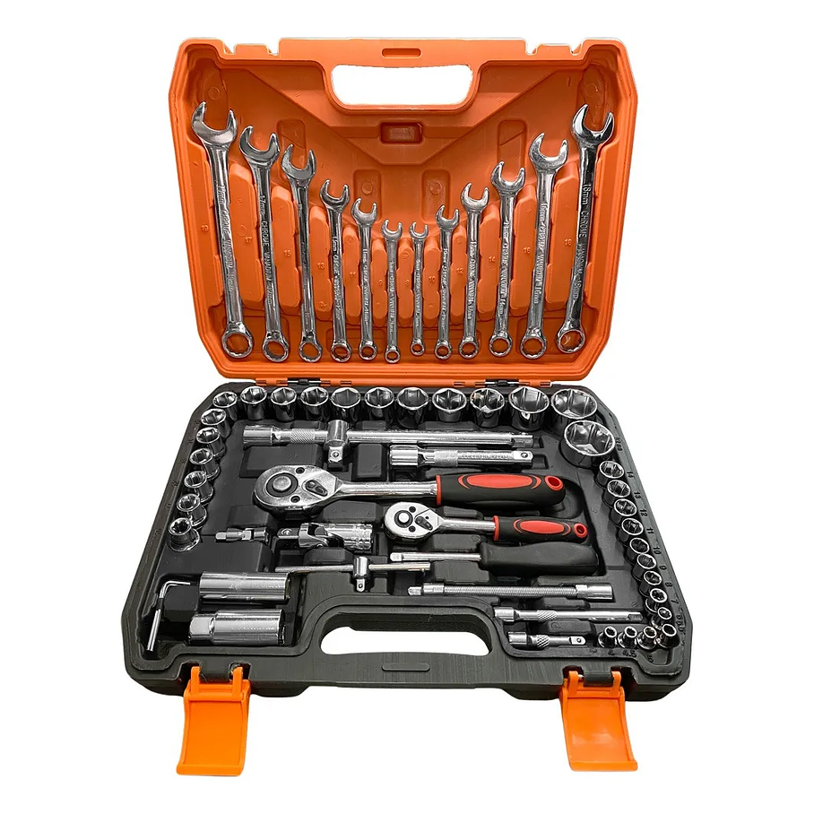 Juego Dados Con Llaves Y Chicharra 1/2'' Y 1/4'' 61pc Maleta 1