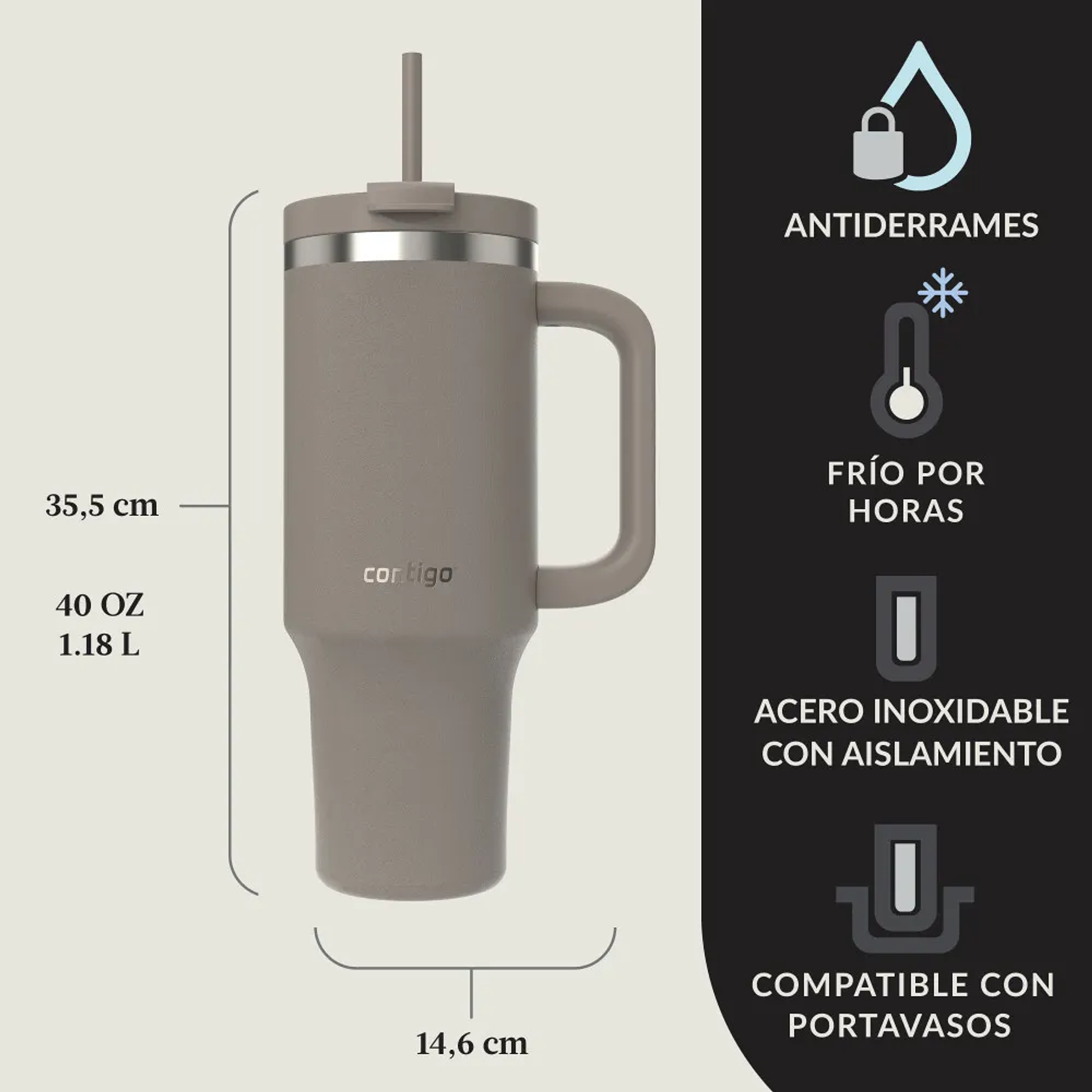 Botella Contigo Streeterville 1.180ml Color Gris Inky Cap Acero Inoxidable 3