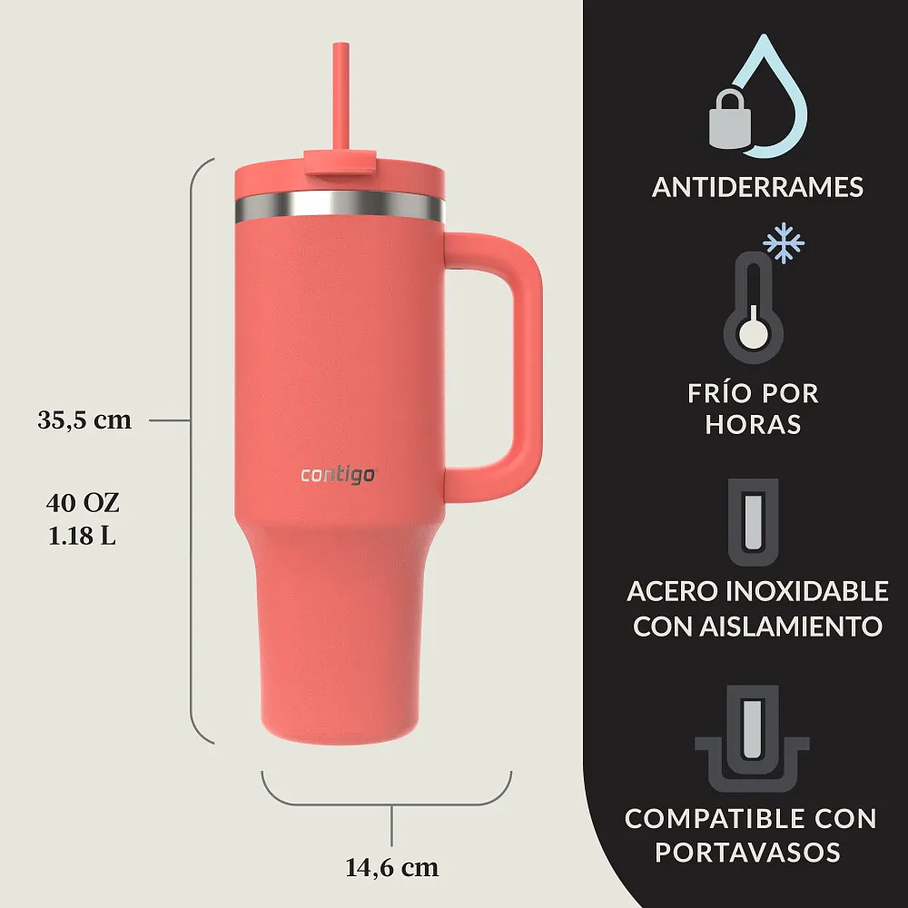 Botella Contigo Streeterville Térmico 1180ml Color Coral Acero Inoxidable 4