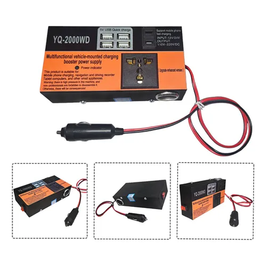 Inversor De Voltaje Auto Convertidor Corriente 200w 12v-220v 2