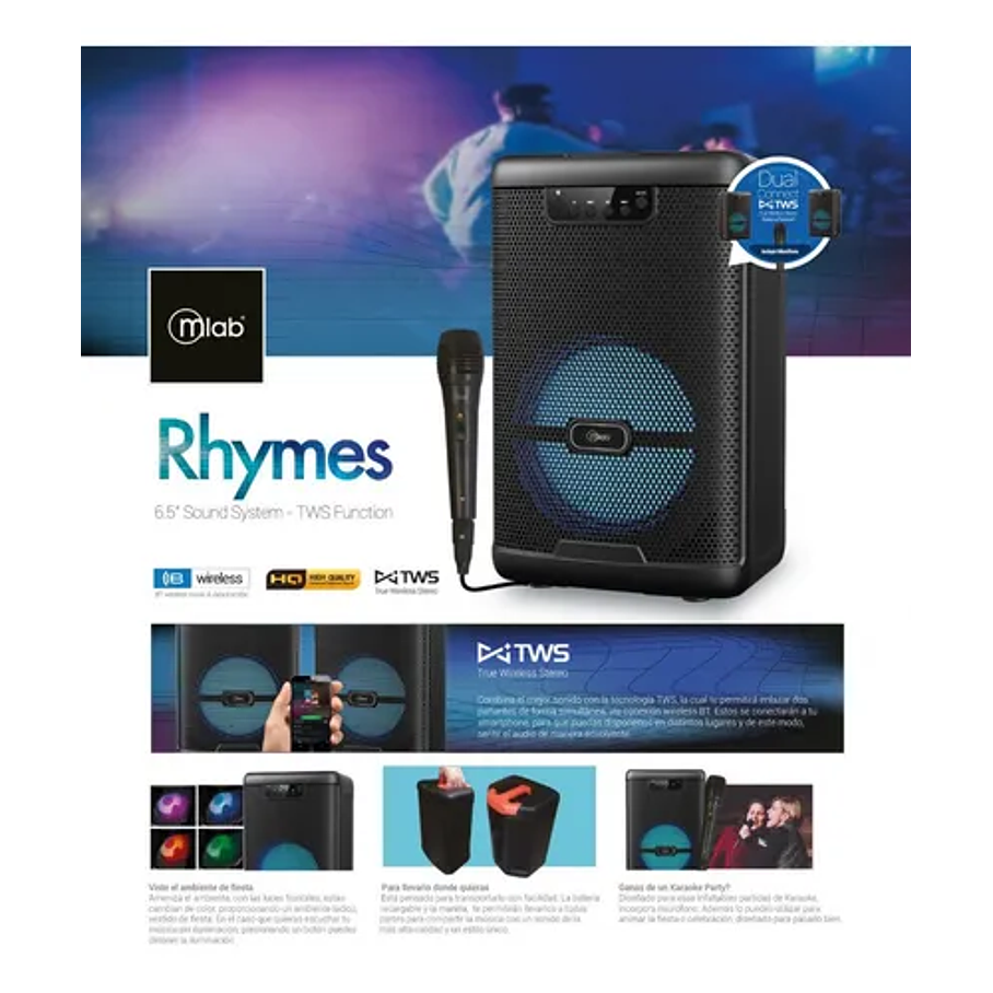 Parlante Mlab Rhymes 9100 Bluetooth Karaoke Tws Negro 4
