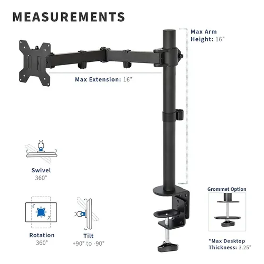 Soporte Monitor Escritorio Base Brazo Para Monitor 15-33 Color Negro  8