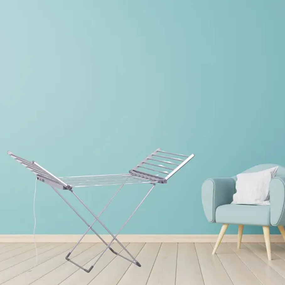 Tendedero Eléctrico Plegable Plástico Secadora Ropa Metálico Interior Regulable Resistente Gris Oscuro Temporizador Incorporado 18 Barras 230w 6