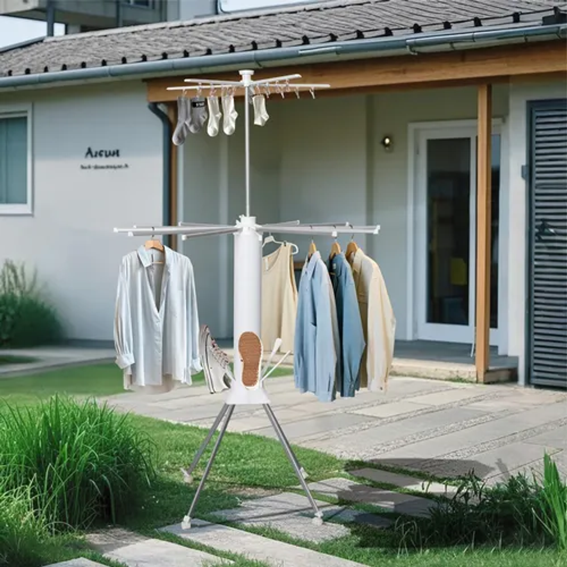 Tendedero De Ropa Plegable Tendedero De Ropa Telescópico Tendedero De Ropa Triangular Multifuncional Secador De Zapatos Tipo Helicóptero Metálico 3