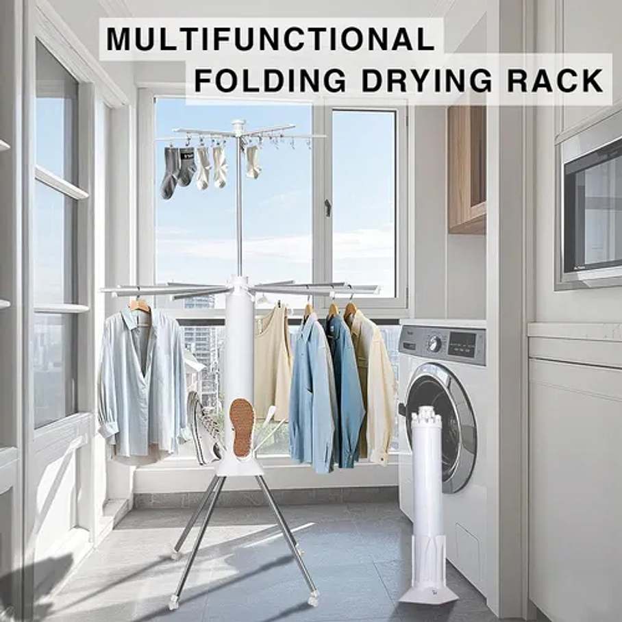 Tendedero De Ropa Plegable Tendedero De Ropa Telescópico Tendedero De Ropa Triangular Multifuncional Secador De Zapatos Tipo Helicóptero Metálico 8