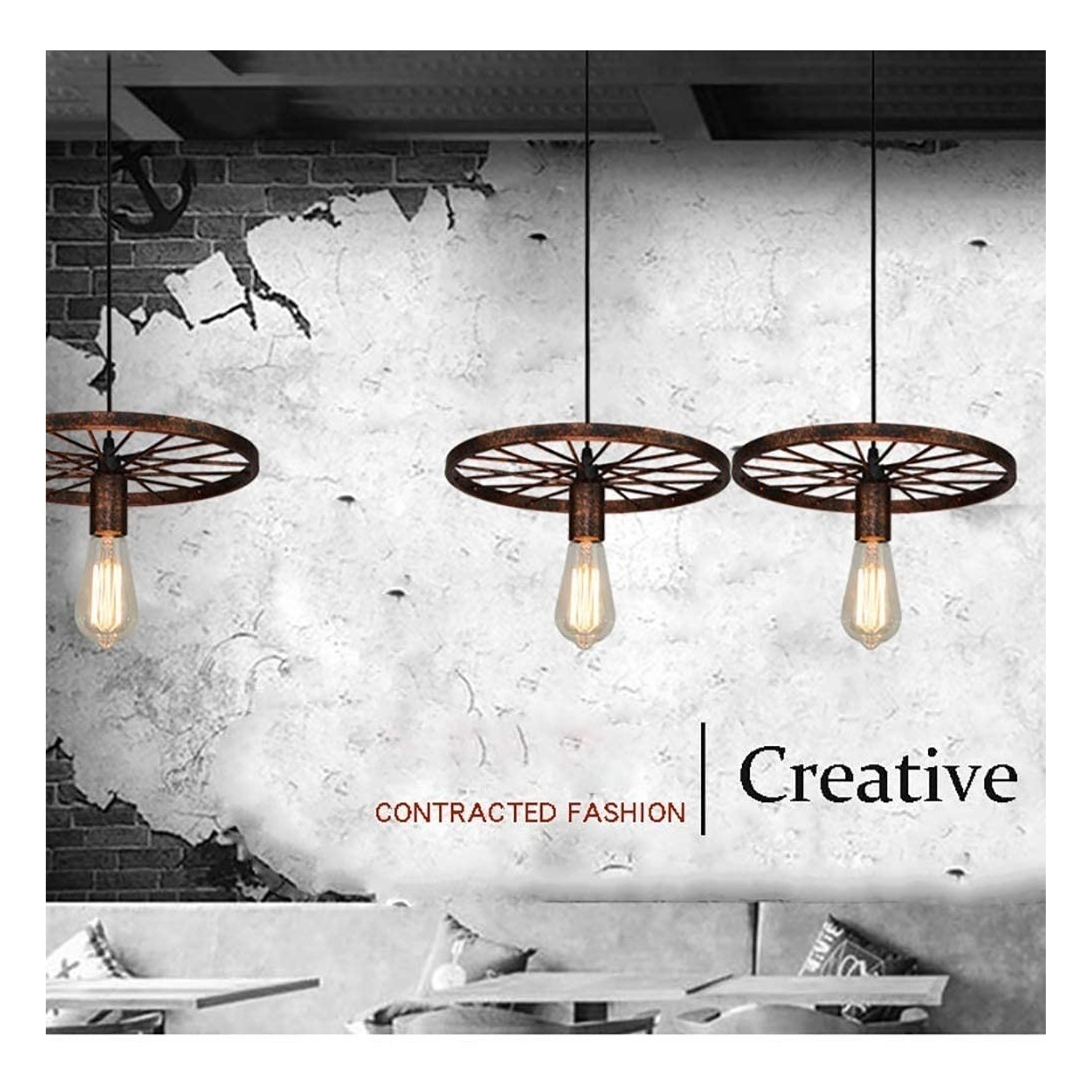  Lampara Vintage Colgante Techo Lampara Colgante Rueda Vintage Color Negro Rueda Ring Lampara Colgante 5