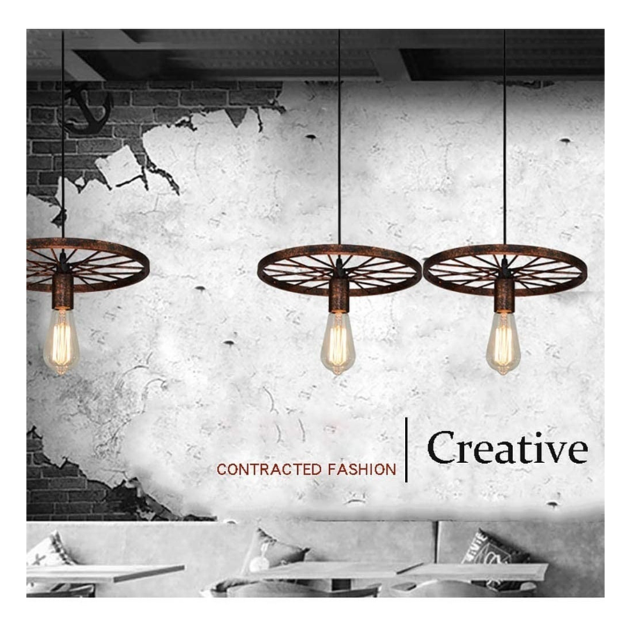  Lampara Vintage Colgante Techo Lampara Colgante Rueda Vintage Color Negro Rueda Ring Lampara Colgante 5