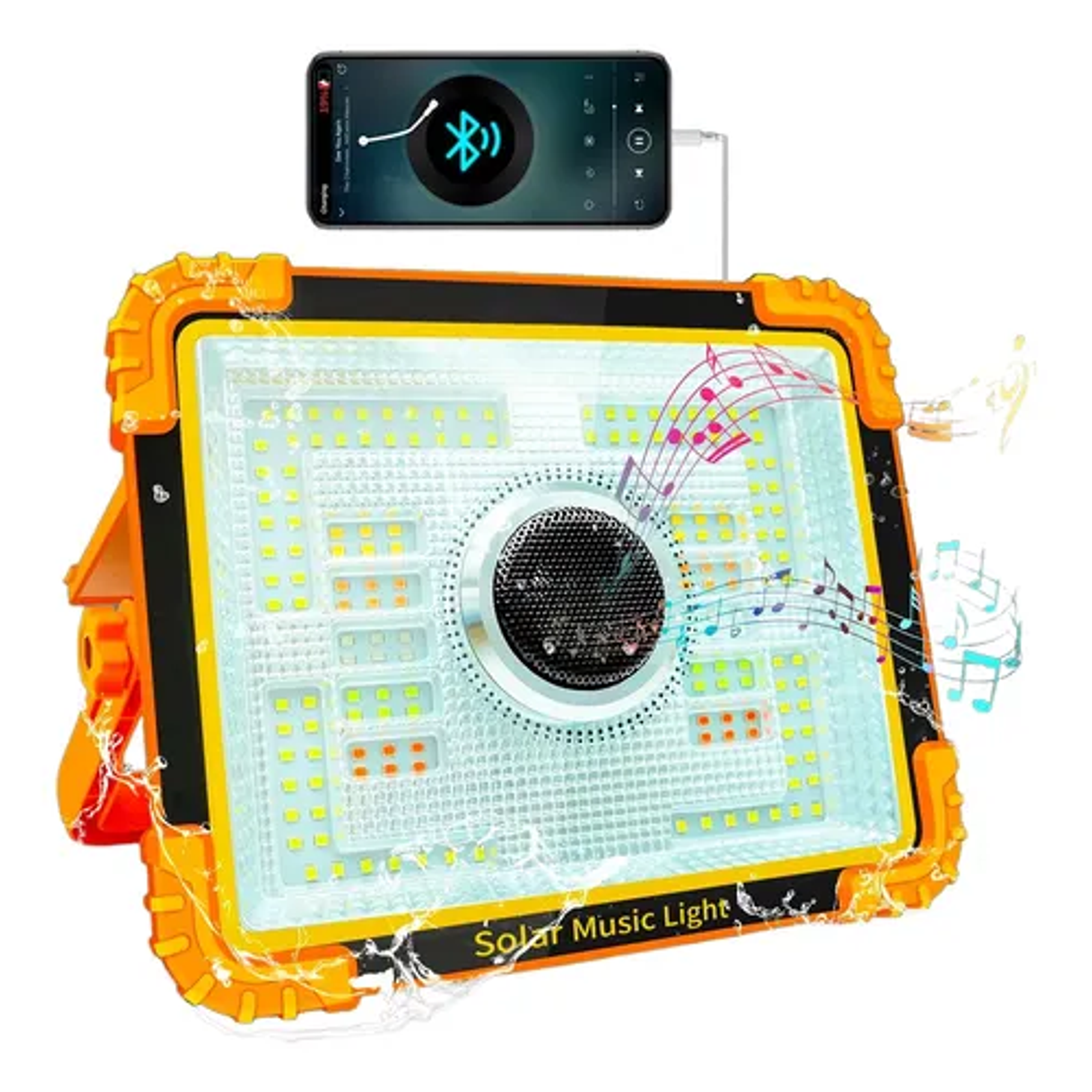 Foco Led Solar Emergencia Con Parlante Recargable Camping Bluetooth Música Camping Carga Usb 1