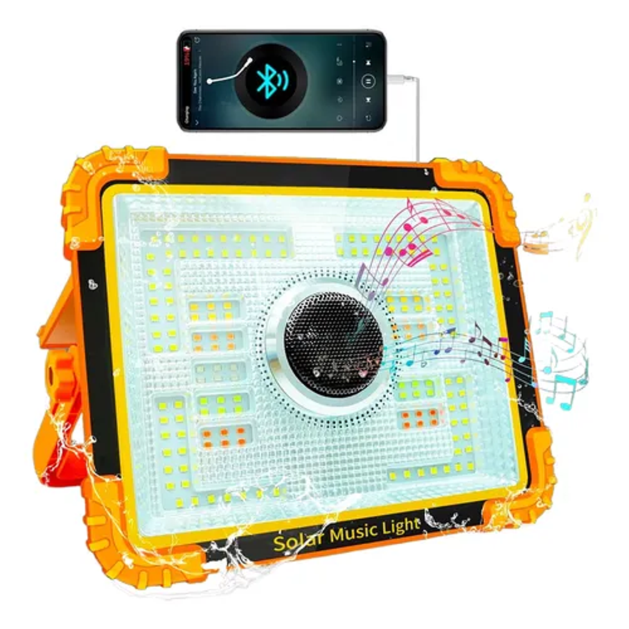 Foco Led Solar Emergencia Con Parlante Recargable Camping Bluetooth Música Camping Carga Usb 1
