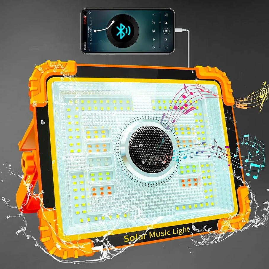 Foco Led Solar Emergencia Con Parlante Recargable Camping Bluetooth Música Camping Carga Usb 7