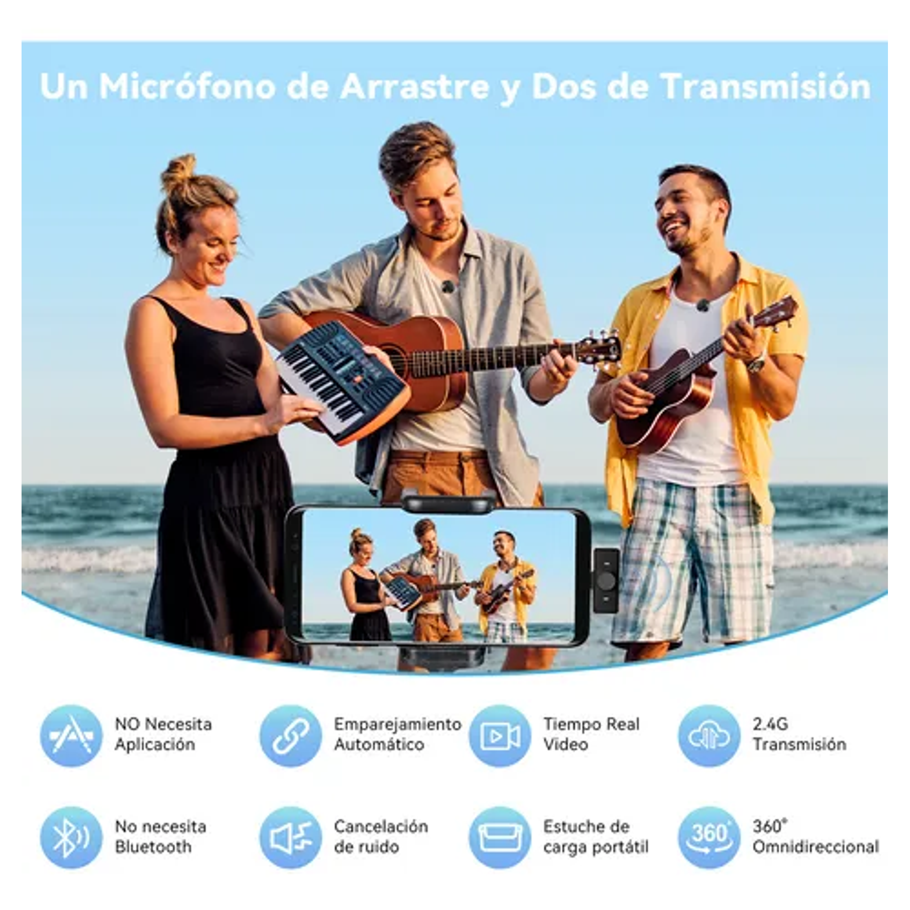 Microfono Inalambrico Profesional Microfono Para Celular Microfono Condensador Lavalier Microfono Bluetooth Gamer Microfono Para Podcast Microfono De Solapa Inalambrico Color Negro 4