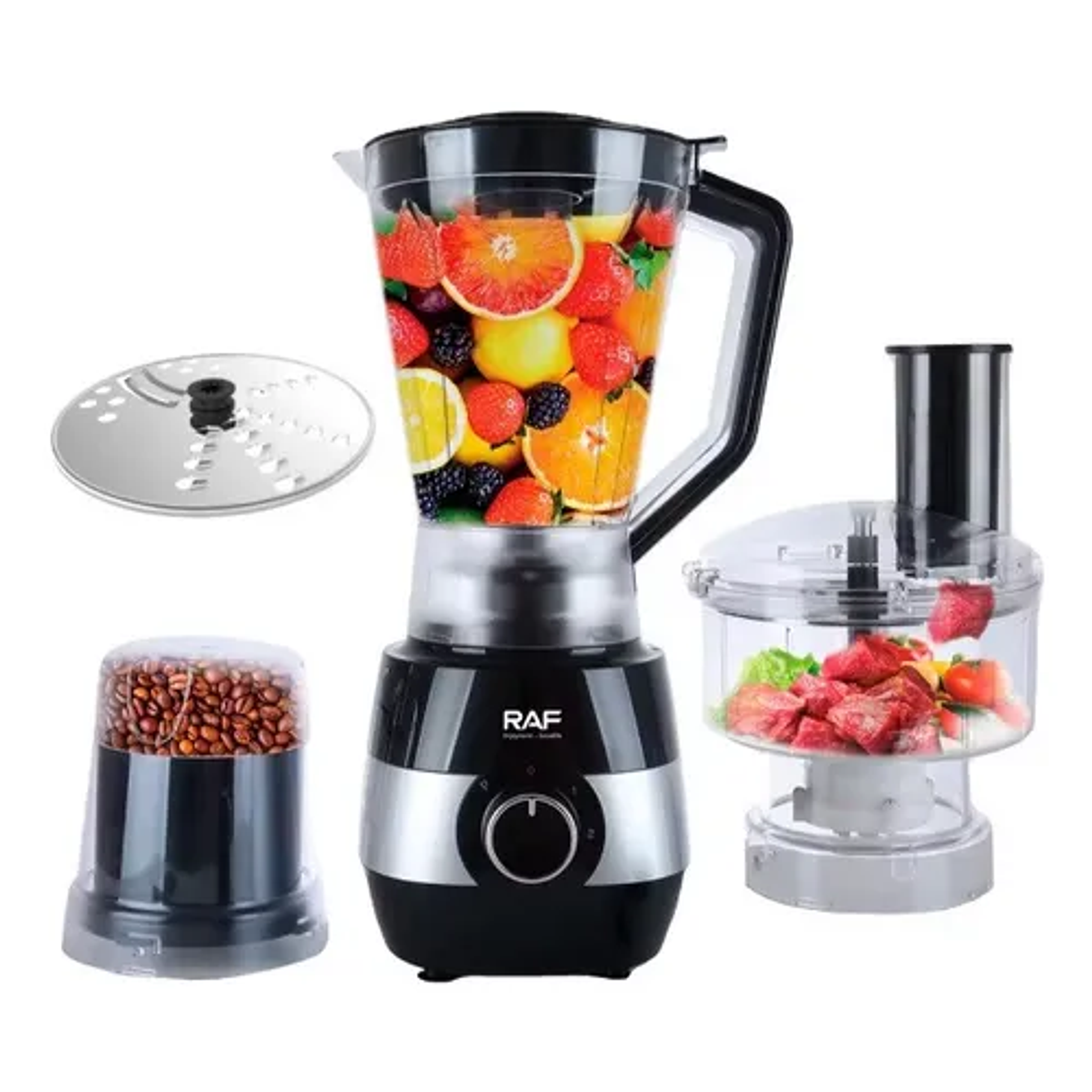 Juego de procesador licuadora extractor frutas verduras 6 en 1 color negro Raf R.2869 7