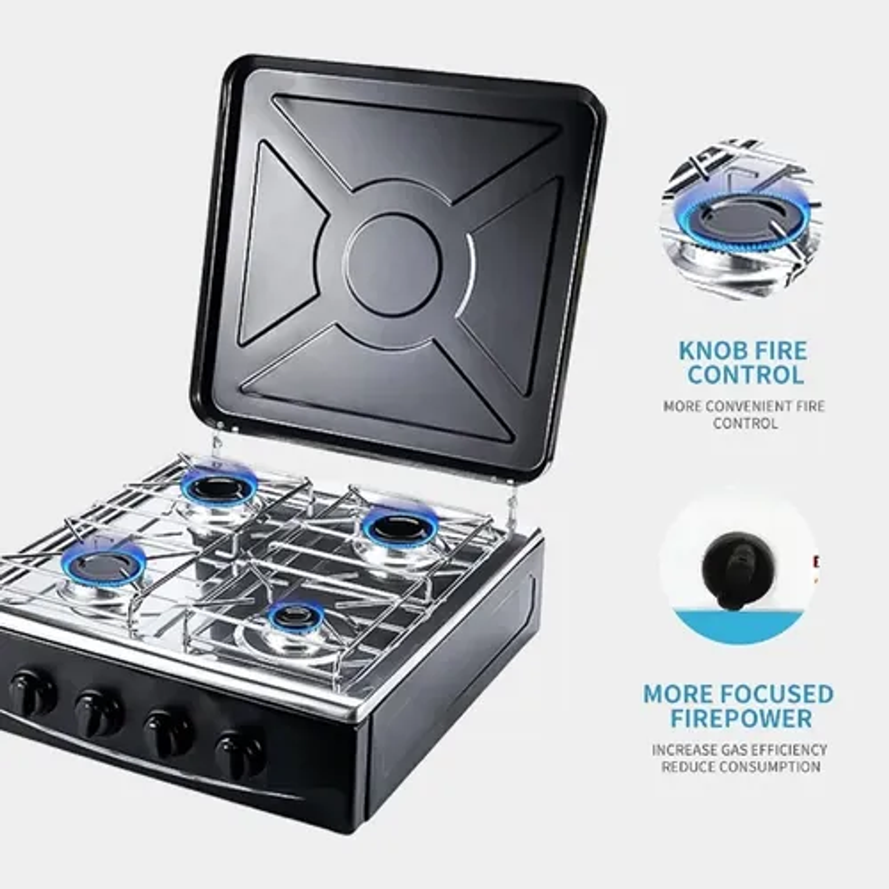 Cocinas Gas Cocina Encimera Gas Cocina Gas Cocina 4 Platos Color Negro Sobremesa 3