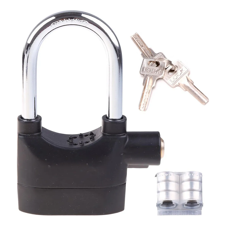 Candado Con Alarma De Sonido Con Disco Antirrobo a Pilas 3 Juego de Llaves 5