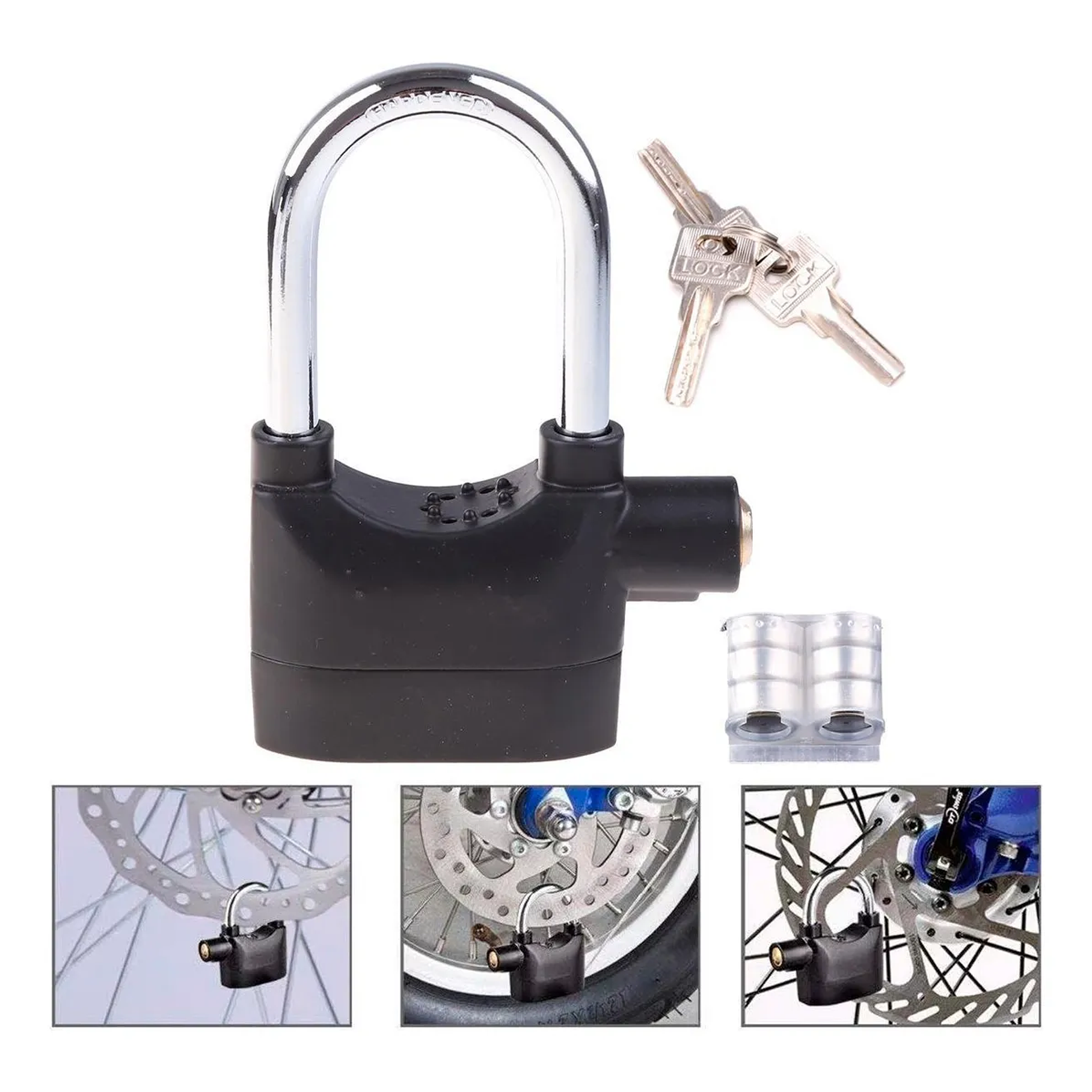 Candado Con Alarma De Sonido Con Disco Antirrobo a Pilas 3 Juego de Llaves 6