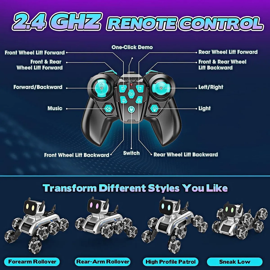 Perro Robot 360 Con Control Remoto Todo Terreno Con Luces Juguete Actualizado 6