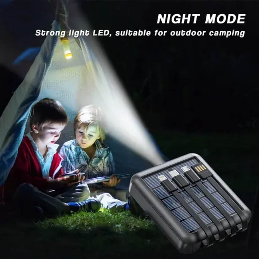 Bateria Portatil Externa 2 Usb Solar Powerbank Color Negro Capacidad 10.000 mah Multifuncional 4 Cables de Carga 2