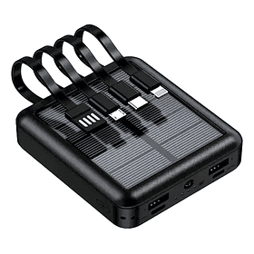 Bateria Portatil Externa 2 Usb Solar Powerbank Color Negro Capacidad 10.000 mah Multifuncional 4 Cables de Carga