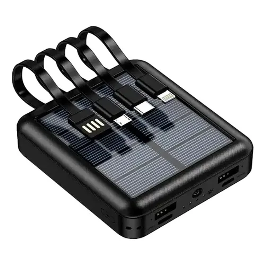 Bateria Portatil Externa 2 Usb Solar Powerbank Color Negro Capacidad 10.000 mah Multifuncional 4 Cables de Carga 1