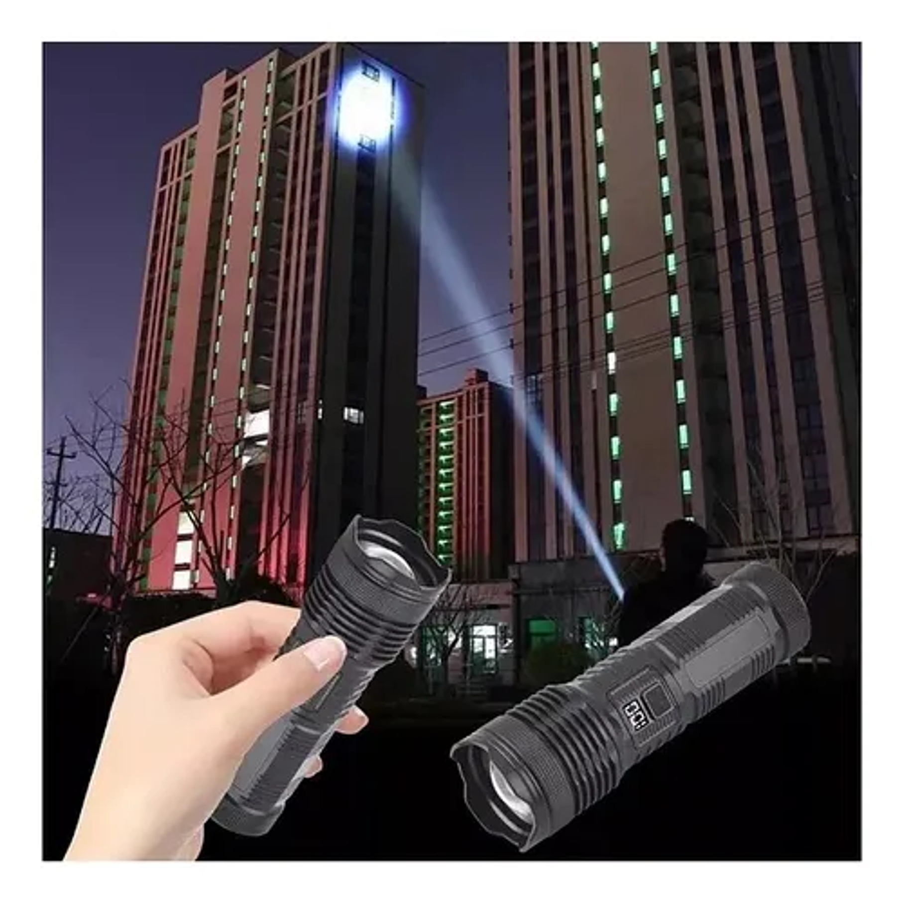 Linterna Recargable Luz Led De Bolsillo Pantalla Lcd Irm Linterna Negro Luz Blanco 3