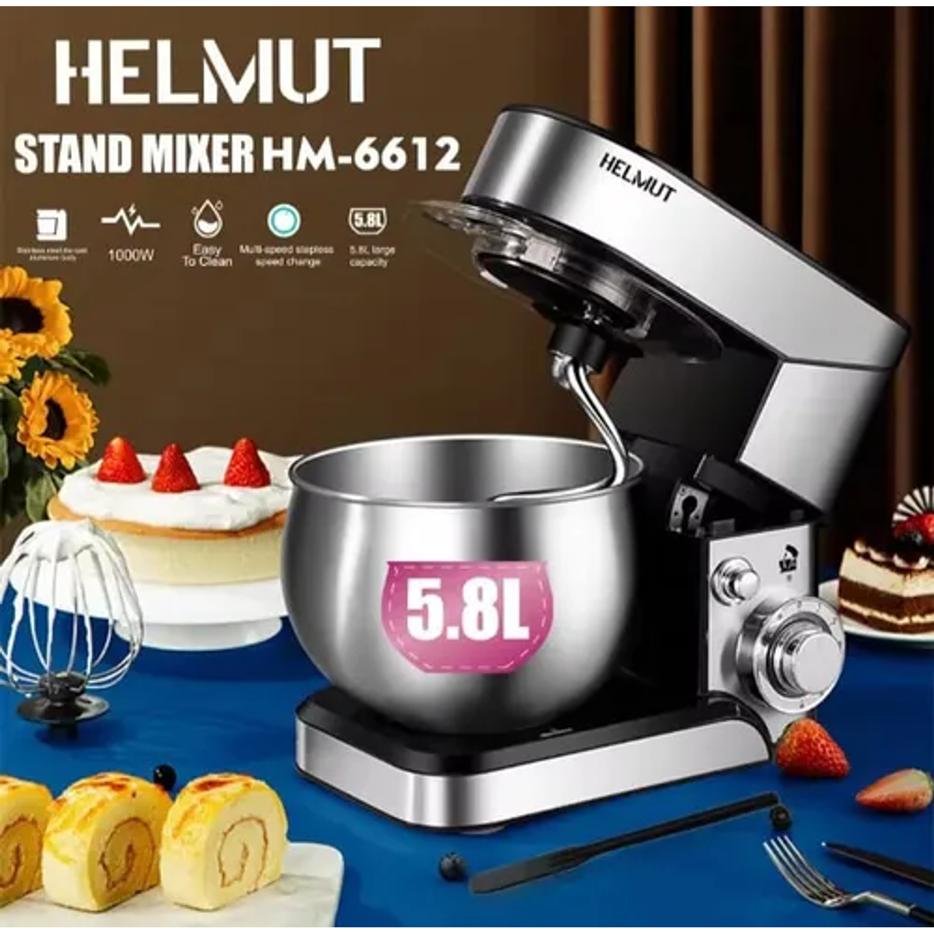 Batidora Pedestal Eléctrica Batidora De Pie Acero Inoxidable Color Plateado 5,8 Lts Acero Inoxidable 5