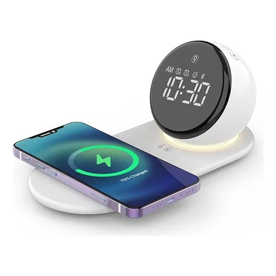 Cargador Inalámbrico Despertador Vidvie Compatible Con Todos Los Celulares Carga Rápida 15W Reloj Parlante Bluetooth  2