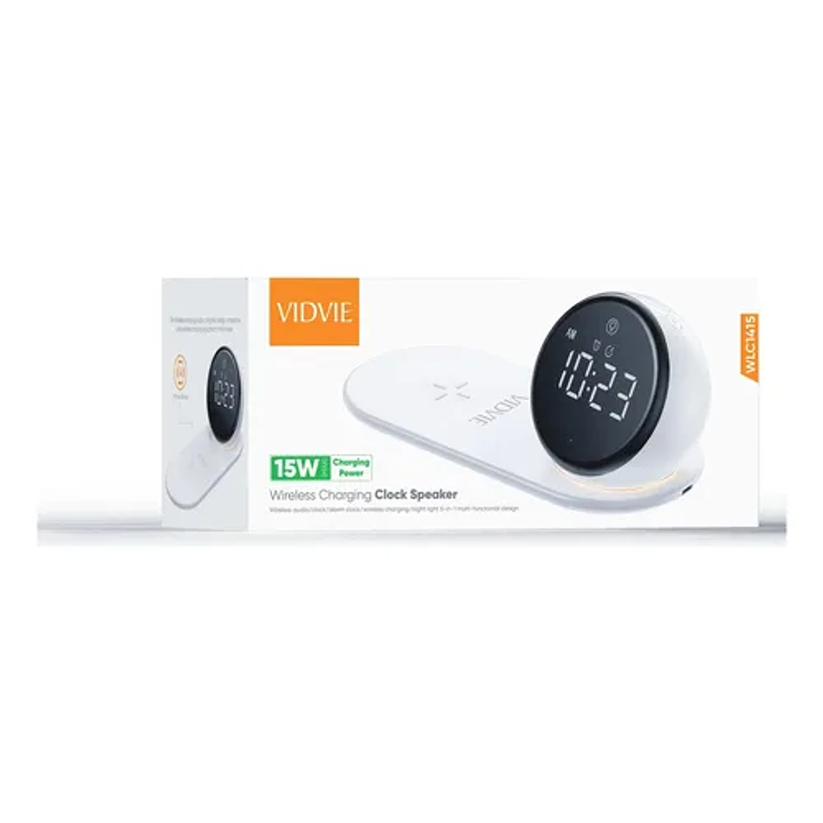 Cargador Inalámbrico Despertador Vidvie Compatible Con Todos Los Celulares Carga Rápida 15W Reloj Parlante Bluetooth  3