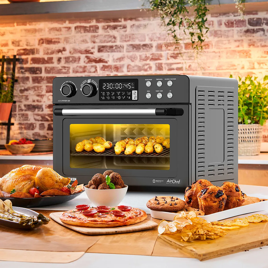Freidora De Aire Horno Telefunken Aerofryer 320 Digital 32lt Color Gris Oscuro AirChef 3