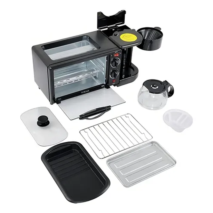 Horno Cafetera 3 En 1. Color Negro Cafetera Horno Hervidor Multifuncional Con Regulador De Temperatura Ahorra Espacio Con Este Horno 6