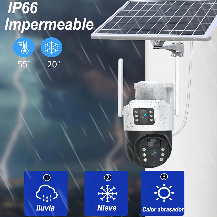 Cámara Solar 360° Exterior Wifi Inalámbrica Doble Lente 4mp Color Blanco App V380 Pro Luces Seguridad Protección Ip Agua Polvo Para Exterior Cámara Seguridad 10