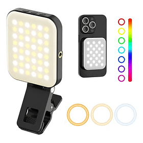 Lampara De Relleno Para Celulares Led Luz Rgb W80 Pinza Video Selfie Led Recargable Msafe Magnético Luces Rgb Colores Relleno Para Fotografías Selfies