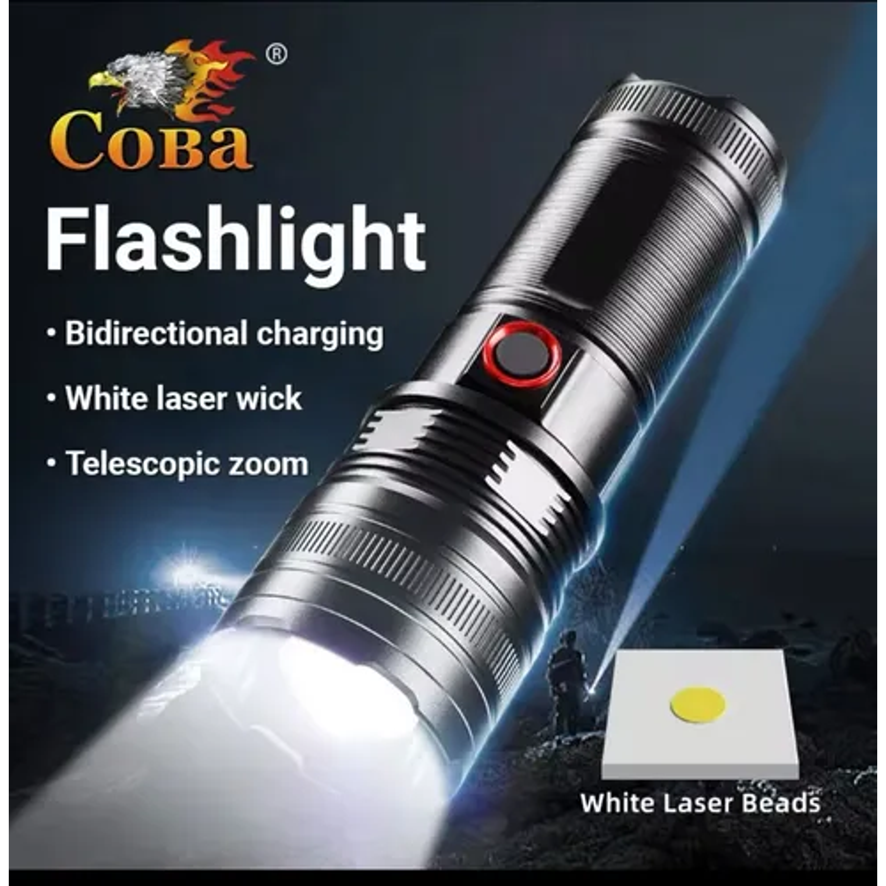 Linterna Gran Potencia Recargable Tactica Con Zoom 2000lm Linterna Negro Luz Blanco 5