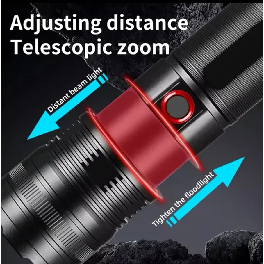 Linterna Gran Potencia Recargable Tactica Con Zoom 2000lm Linterna Negro Luz Blanco 6