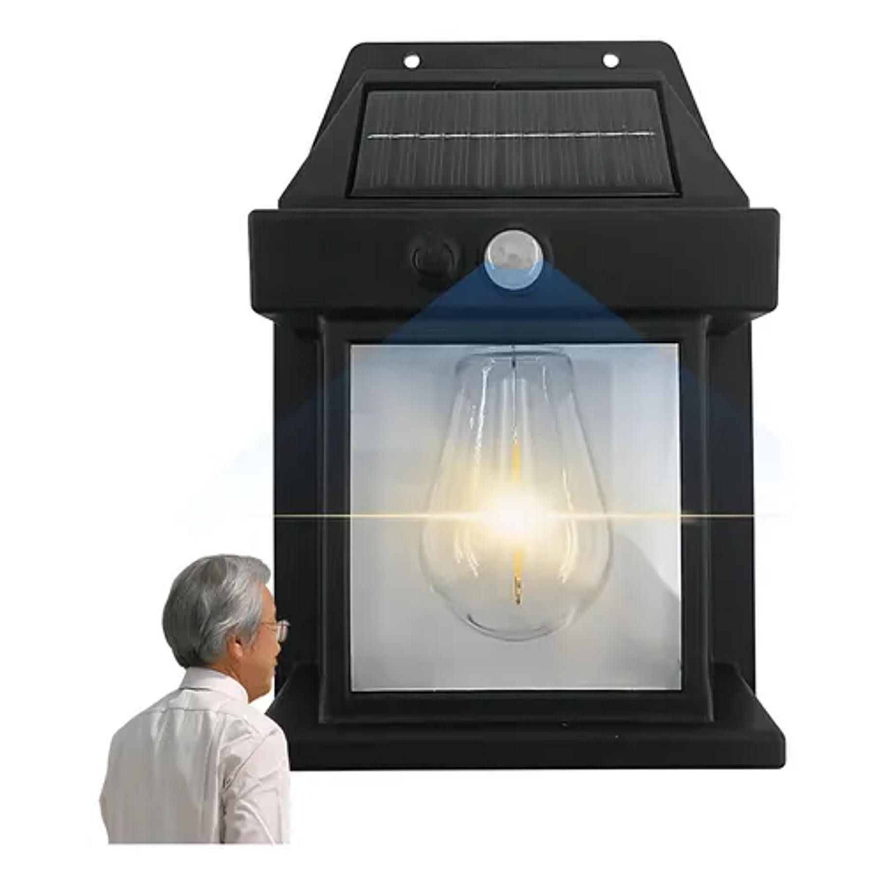 Aplique Farol Solar De Pared Sensor Movimiento Luz Cálida Exterior Estructura Negro 2