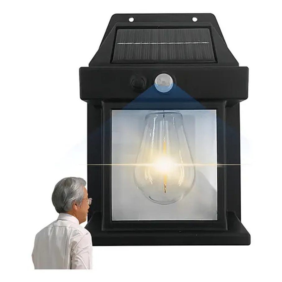 Aplique Farol Solar De Pared Sensor Movimiento Luz Cálida Exterior Estructura Negro 2