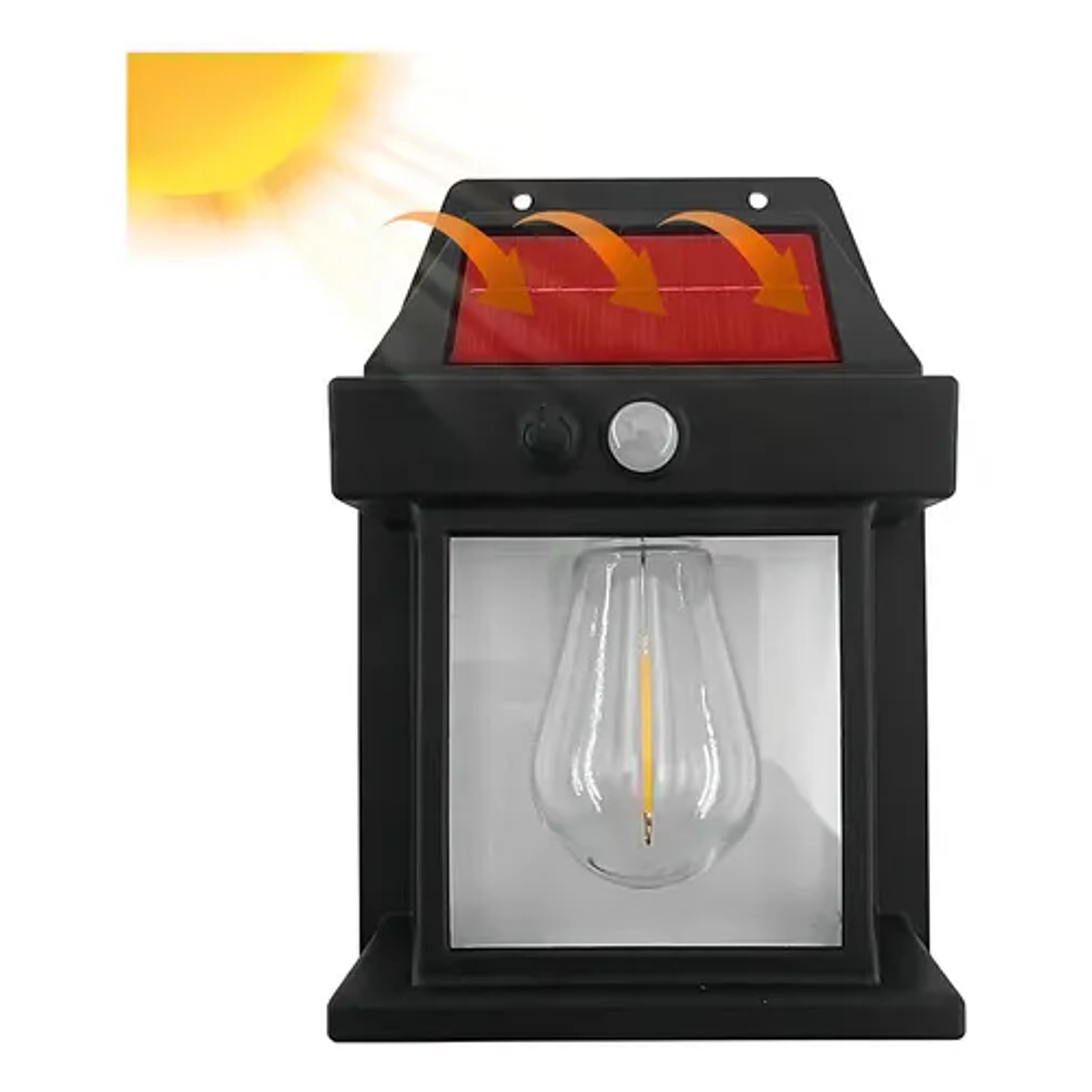 Aplique Farol Solar De Pared Sensor Movimiento Luz Cálida Exterior Estructura Negro 4